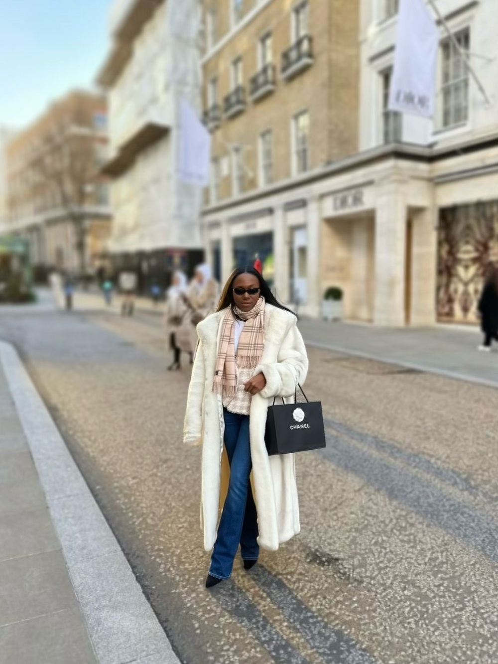 Long Ivory Teddy Coat with Plush Faux Fur Collar